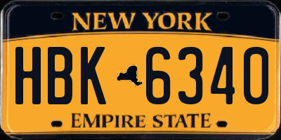 NY license plate HBK6340