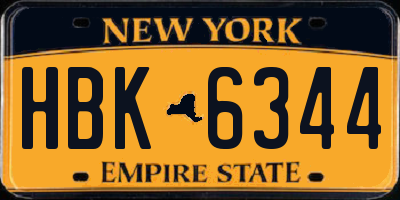 NY license plate HBK6344