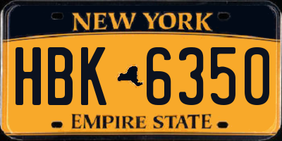 NY license plate HBK6350