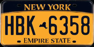 NY license plate HBK6358