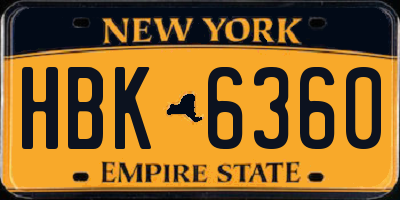 NY license plate HBK6360