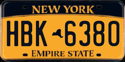 NY license plate HBK6380