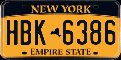NY license plate HBK6386