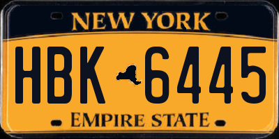 NY license plate HBK6445
