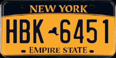 NY license plate HBK6451