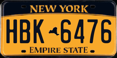 NY license plate HBK6476