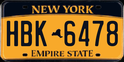 NY license plate HBK6478