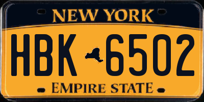 NY license plate HBK6502