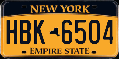 NY license plate HBK6504