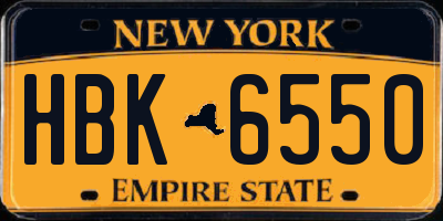 NY license plate HBK6550