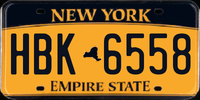 NY license plate HBK6558