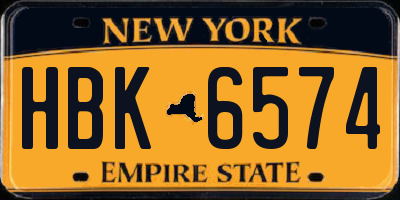 NY license plate HBK6574
