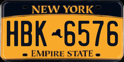 NY license plate HBK6576