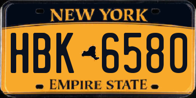 NY license plate HBK6580