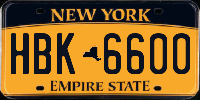 NY license plate HBK6600