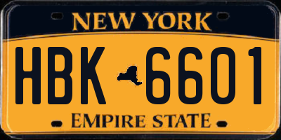 NY license plate HBK6601