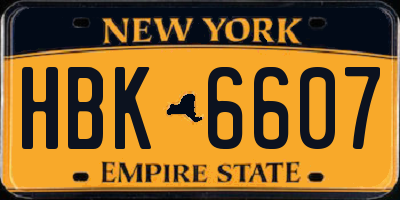 NY license plate HBK6607