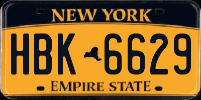 NY license plate HBK6629