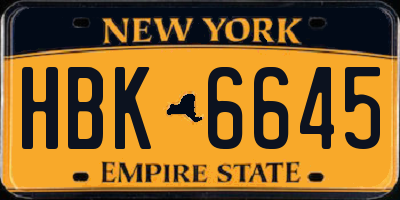 NY license plate HBK6645