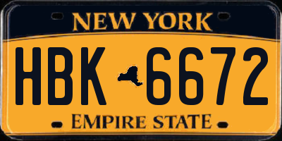 NY license plate HBK6672