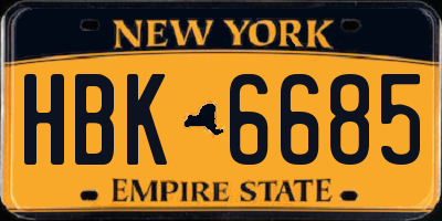 NY license plate HBK6685
