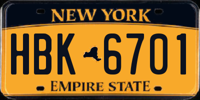 NY license plate HBK6701