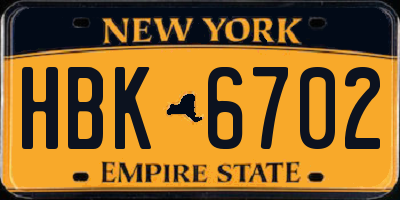 NY license plate HBK6702