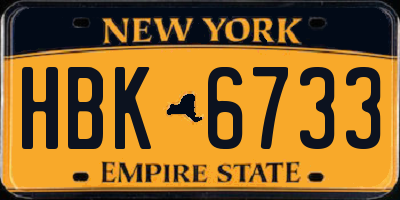 NY license plate HBK6733