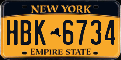 NY license plate HBK6734