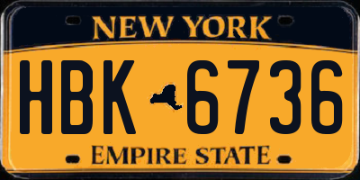 NY license plate HBK6736