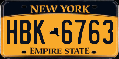 NY license plate HBK6763