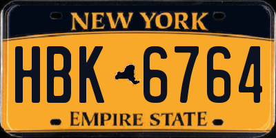 NY license plate HBK6764