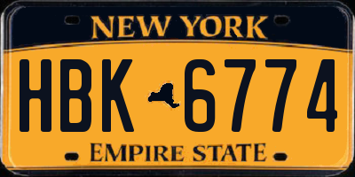 NY license plate HBK6774