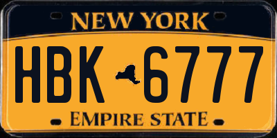NY license plate HBK6777