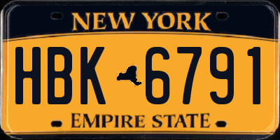 NY license plate HBK6791