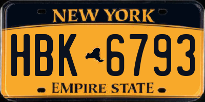 NY license plate HBK6793