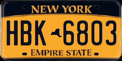 NY license plate HBK6803