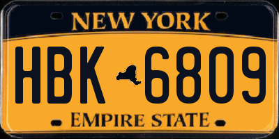 NY license plate HBK6809