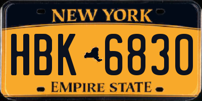 NY license plate HBK6830