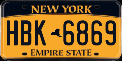 NY license plate HBK6869