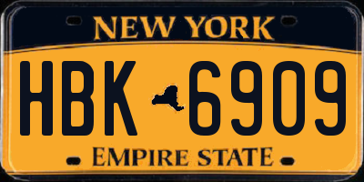 NY license plate HBK6909