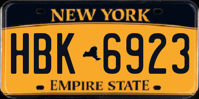 NY license plate HBK6923