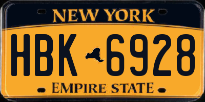 NY license plate HBK6928