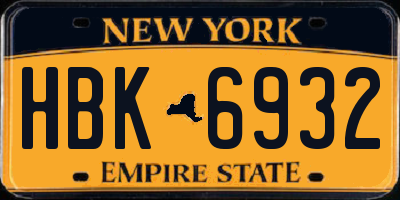NY license plate HBK6932