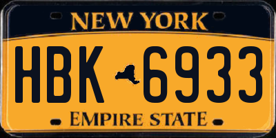 NY license plate HBK6933