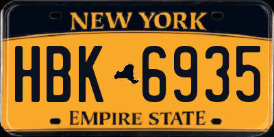 NY license plate HBK6935