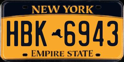 NY license plate HBK6943