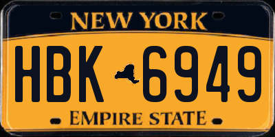 NY license plate HBK6949