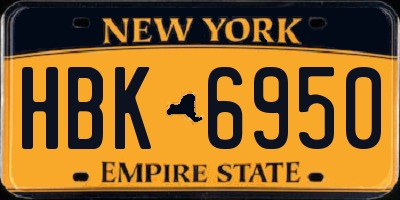 NY license plate HBK6950