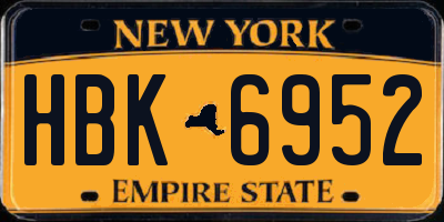 NY license plate HBK6952